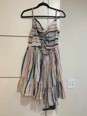 Striped Multi-Color Sleeveless Tie-Front Sundress